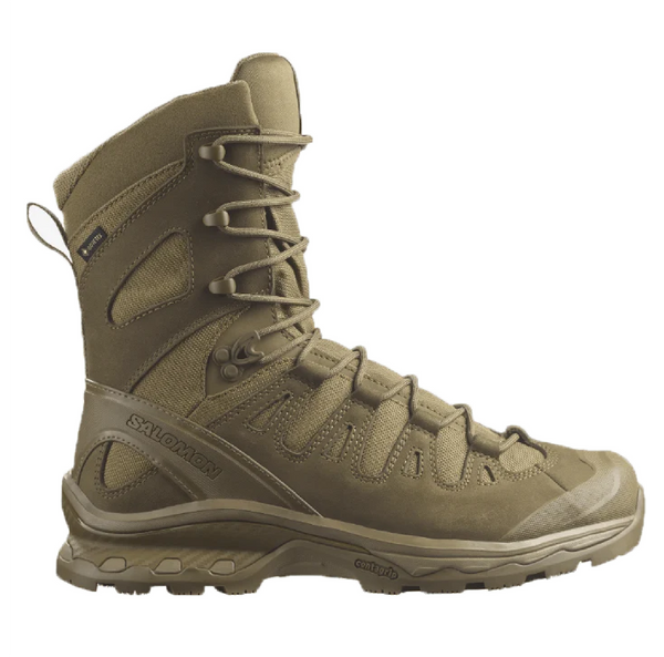 Bota táctica Salomon Quest 4D Forces 2 High GTX Coyote vista lateral, caña alta e impermeable GORE-TEX