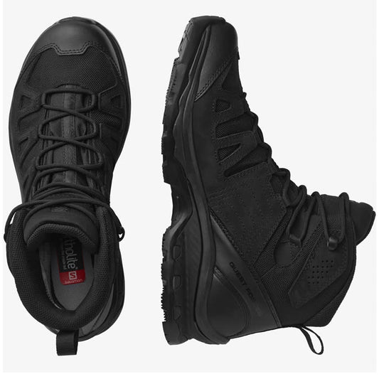 Salomon Quest Prime Forces GTX EN Black vista superior y lateral, ajuste con cordones y construcción táctica negra