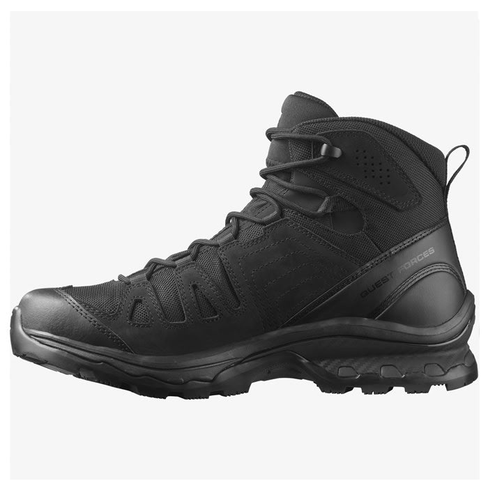 Bota Salomon Quest Prime Forces GTX EN Black vista lateral interna, upper repelente al agua y malla anti-escombros