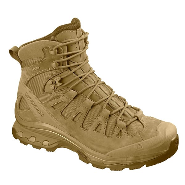 Bota Salomon Quest 4D GTX Forces 2 coyote, vista lateral alterna con refuerzos y chasis