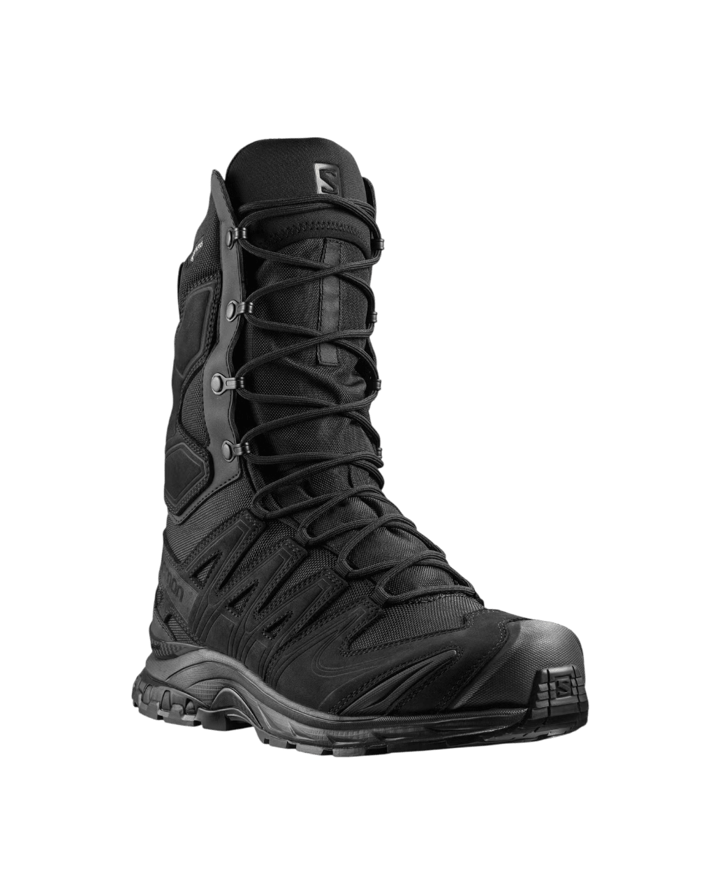 Botas Salomon XA Forces 8 GTX Black vista frontal, protección y estabilidad para terreno exigente  