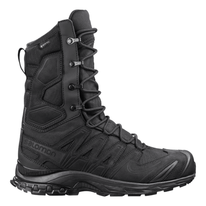 Bota táctica Salomon XA Forces 8 GTX Black vista lateral, caña alta e impermeable GORE-TEX para patrullaje