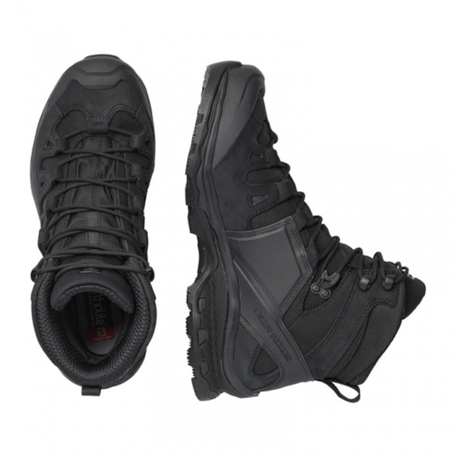 Salomon Quest 4D GTX Forces 2 Black vista superior y lateral, calce anatómico y diseño táctico no reflectante