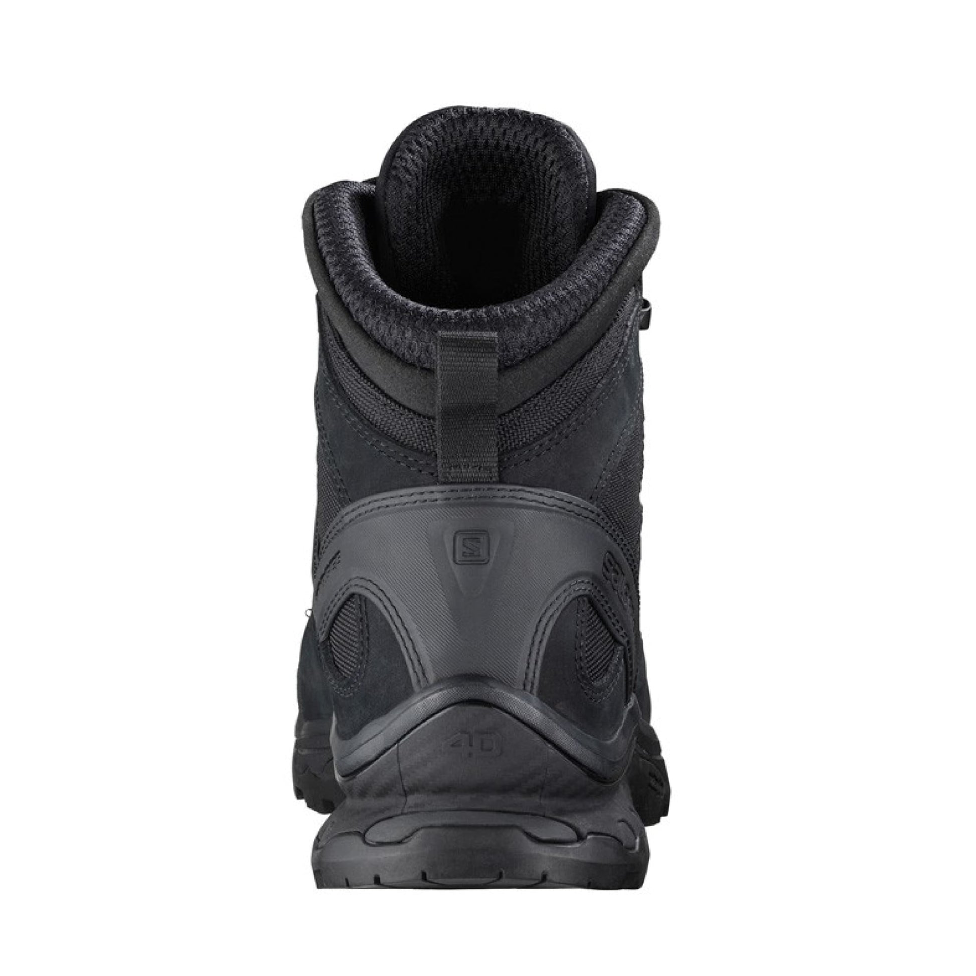 Vista trasera de bota Salomon Quest 4D Gore-Tex Forces 2 Black, soporte de tobillo y talón reforzado  