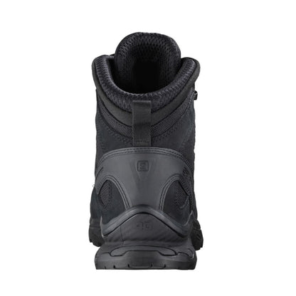  Vista trasera de bota Salomon Quest 4D Gore-Tex Forces 2 Black, soporte de tobillo y talón reforzado  